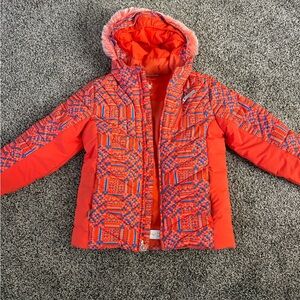 Spyder Kids ski Orange Patterned Puffer Jacket with Hood